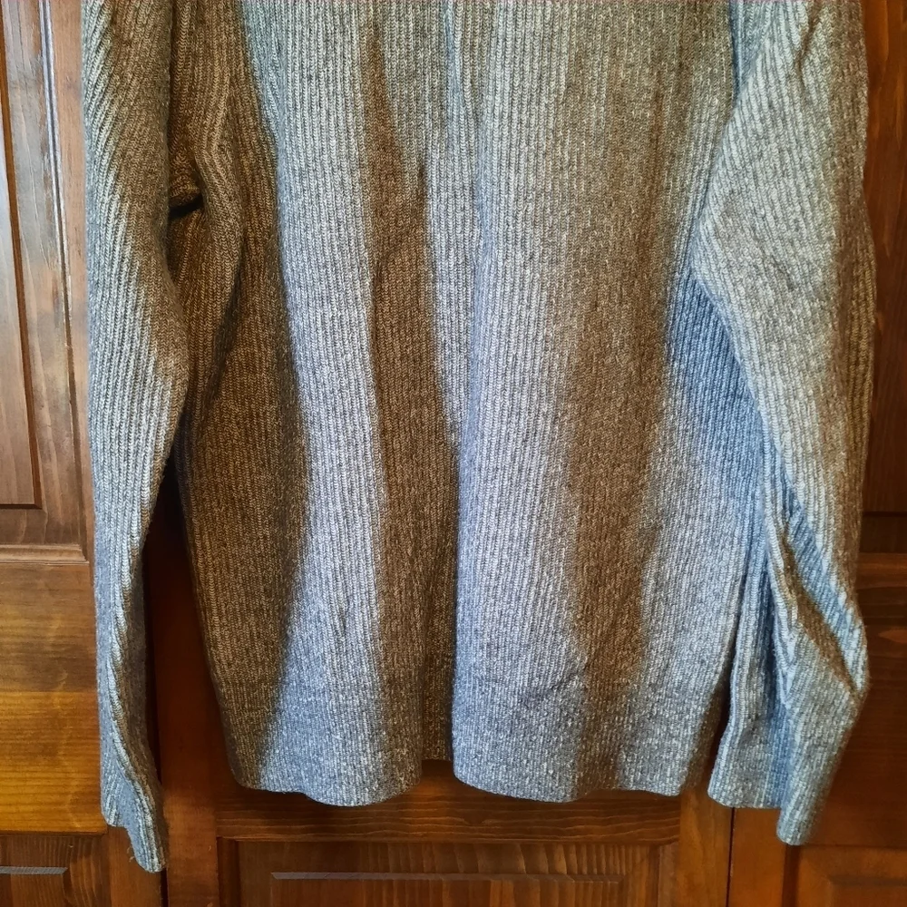 Banana Republic Merino Wool Blend Gray Ribbed Knit Mockneck Zip-Up Sweater